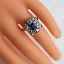 Antique Art Deco ring certified blue sapphire diamonds gold platinum French(7629)