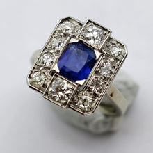 Antique Art Deco ring certified blue sapphire diamonds gold platinum French(7629)