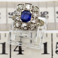 Antique Art Deco ring certified blue sapphire diamonds gold platinum French(7629)