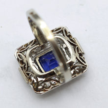 Antique Art Deco ring certified blue sapphire diamonds gold platinum French(7629)