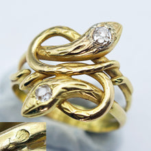 Antique Victorian double snake ring 18k gold diamonds unisex French (7630)