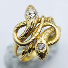 Antique Victorian double snake ring 18k gold diamonds unisex French