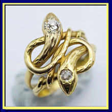 Antique Victorian double snake ring 18k gold diamonds unisex French (7630)