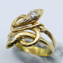 Antique Victorian double snake ring 18k gold diamonds unisex French (7630)