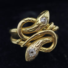 Antique Victorian double snake ring 18k gold diamonds unisex French (7630)