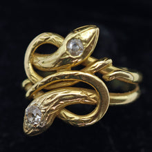 Antique Victorian double snake ring 18k gold diamonds unisex French (7630)
