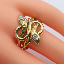 Antique Victorian double snake ring 18k gold diamonds unisex French (7630)