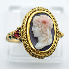 Antique Renaissance Revival / Renaissance hardstone cameo ring gold enamel