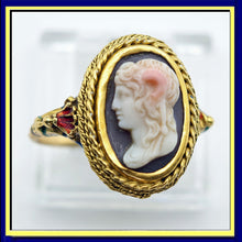 Antique Renaissance Revival / Renaissance hardstone cameo ring gold enamel (7632)