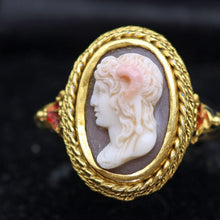Antique Renaissance Revival / Renaissance hardstone cameo ring gold enamel