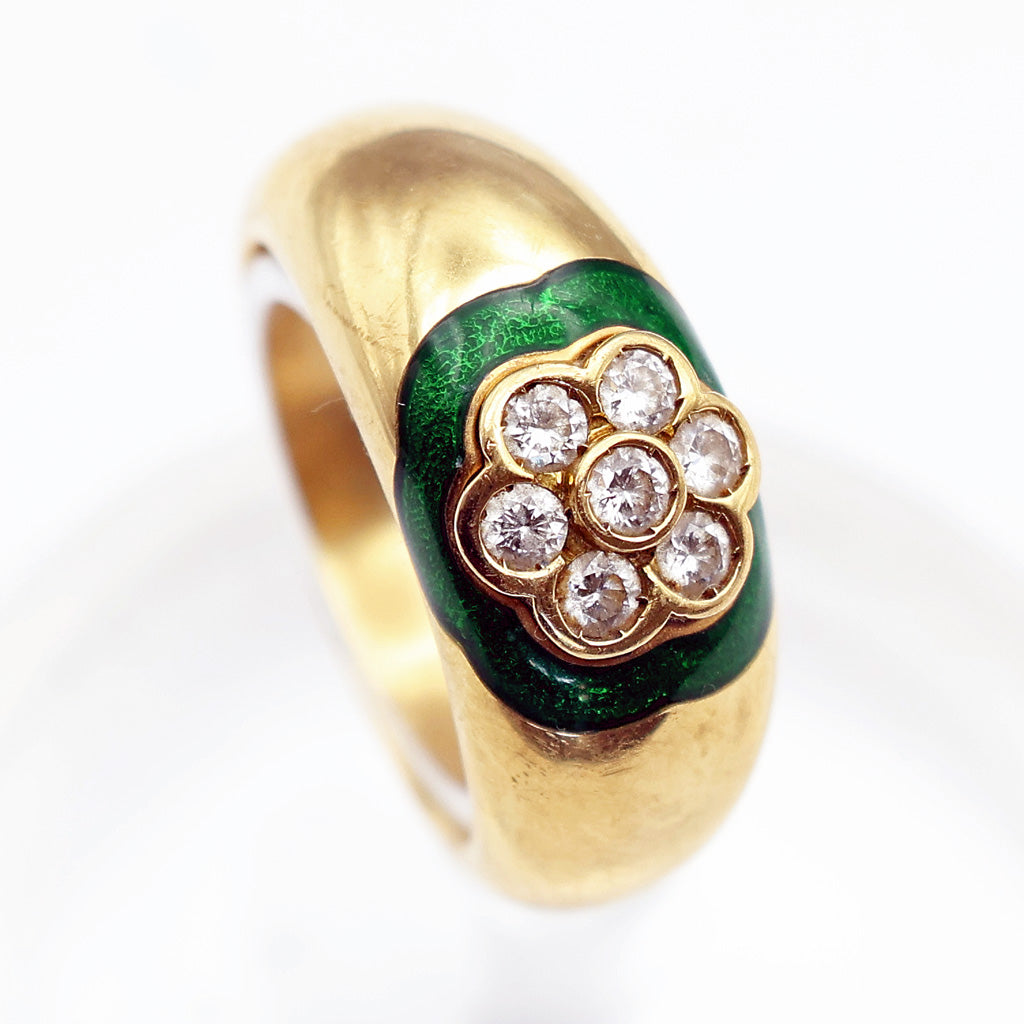 Mellerio estate ring 18k gold diamonds enamel Paris signed fine jewelry