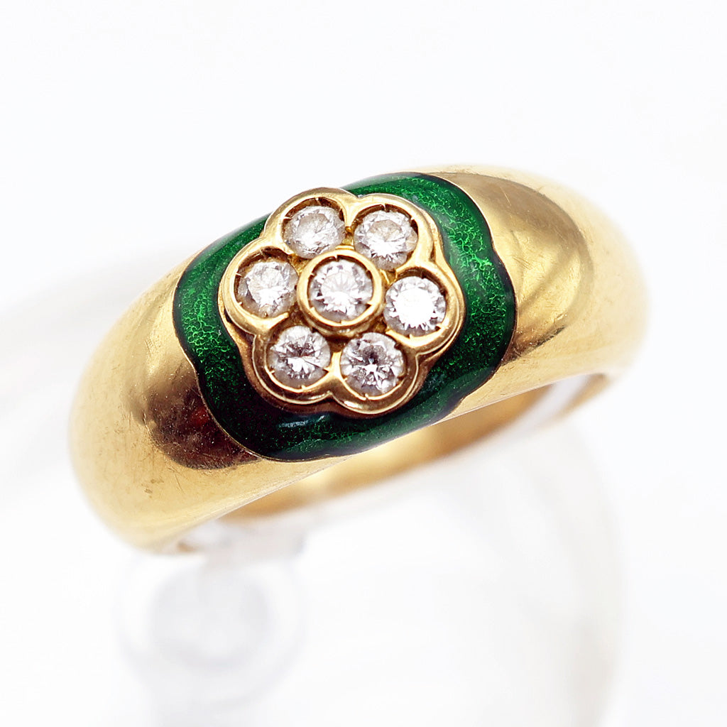 Mellerio estate ring 18k gold diamonds enamel Paris signed fine jewelry (7635)