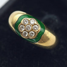 Mellerio estate ring 18k gold diamonds enamel Paris signed fine jewelry (7635)