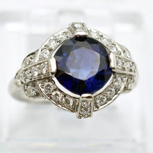 Art Deco ring platinum diamonds 2.82ct blue sapphire no heat AGL cert (7636)