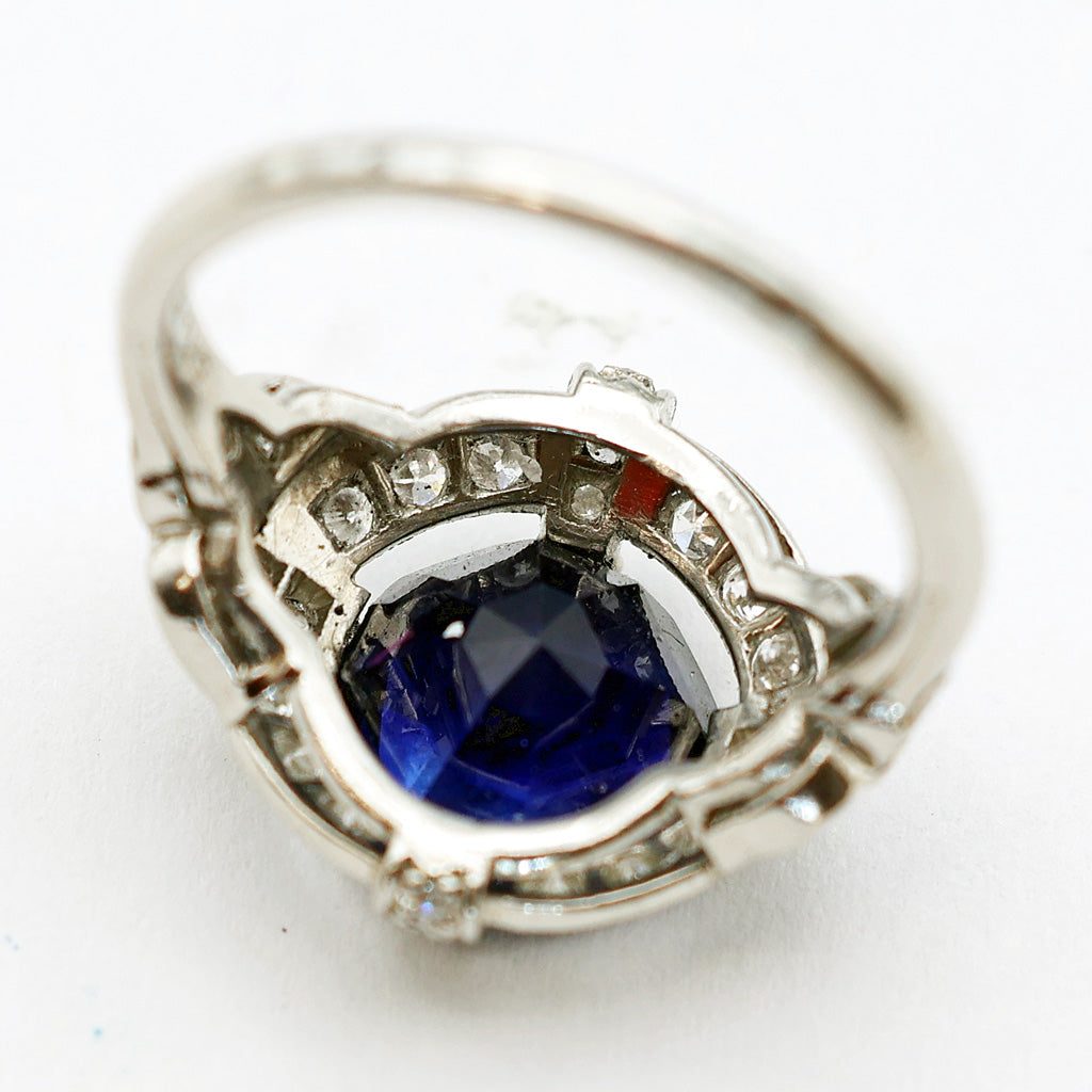 Art Deco ring platinum diamonds 2.82ct blue sapphire no heat AGL cert (7636)