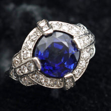 Art Deco ring platinum diamonds 2.82ct blue sapphire no heat AGL cert (7636)