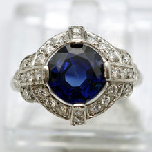 Art Deco ring platinum diamonds 2.82ct blue sapphire no heat AGL cert (7636)