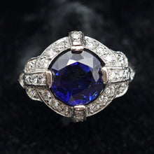 Art Deco ring platinum diamonds 2.82ct blue sapphire no heat AGL cert (7636)