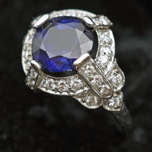 Art Deco ring platinum diamonds 2.82ct blue sapphire no heat AGL cert (7636)