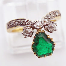Antique emerald diamonds ring 18k gold French Duchesse ring GIA cert