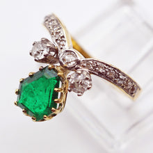 Antique emerald diamonds ring 18k gold French Duchesse ring GIA cert fine (7637)