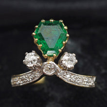 Antique emerald diamonds ring 18k gold French Duchesse ring GIA cert fine (7637)