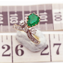 Antique emerald diamonds ring 18k gold French Duchesse ring GIA cert fine (7637)