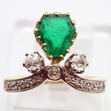 Antique emerald diamonds ring 18k gold French Duchesse ring GIA cert fine (7637)