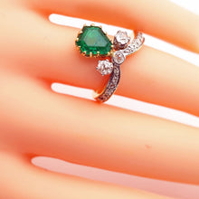 Antique emerald diamonds ring 18k gold French Duchesse ring GIA cert fine (7637)