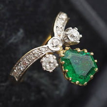 Antique emerald diamonds ring 18k gold French Duchesse ring GIA cert fine (7637)