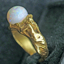 Antique Art Nouveau ring 18k gold opal figural 2 naiads or mermaids Unisex (7640)