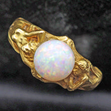 Antique Art Nouveau ring 18k gold opal figural 2 naiads or mermaids Unisex (7640)