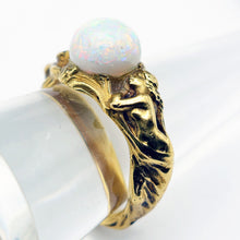 Antique Art Nouveau ring 18k gold opal figural 2 naiads or mermaids Unisex (7640)