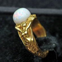 Antique Art Nouveau ring 18k gold opal figural 2 naiads or mermaids Unisex (7640)