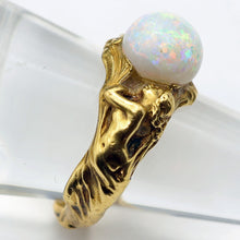 Antique Art Nouveau ring 18k gold opal figural 2 naiads or mermaids Unisex