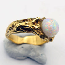 Antique Art Nouveau ring 18k gold opal figural 2 naiads or mermaids Unisex (7640)