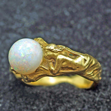 Antique Art Nouveau ring 18k gold opal figural 2 naiads or mermaids Unisex (7640)