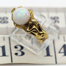 Antique Art Nouveau ring 18k gold opal figural 2 naiads or mermaids Unisex (7640)