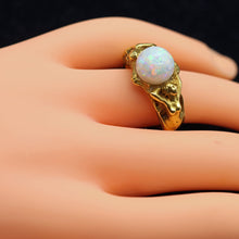 Antique Art Nouveau ring 18k gold opal figural 2 naiads or mermaids Unisex (7640)