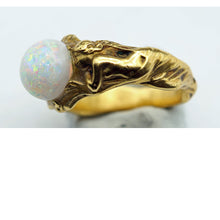 Antique Art Nouveau ring 18k gold opal figural 2 naiads or mermaids Unisex (7640)
