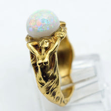 Antique Art Nouveau ring 18k gold opal figural 2 naiads or mermaids Unisex (7640)