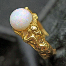 Antique Art Nouveau ring 18k gold opal figural 2 naiads or mermaids Unisex (7640)