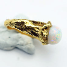 Antique Art Nouveau ring 18k gold opal figural 2 naiads or mermaids Unisex (7640)