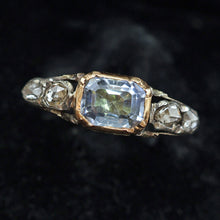 Antique Georgian ring diamonds blue sapphire gold silver 18th century (7641)