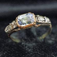 Antique Georgian ring diamonds blue sapphire gold silver 18th century (7641)