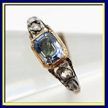Antique Georgian ring diamonds blue sapphire gold silver 18th century (7641)
