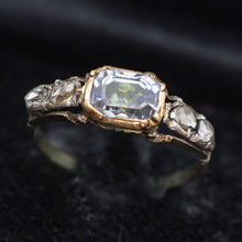 Antique Georgian ring diamonds blue sapphire gold silver 18th century (7641)
