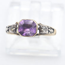 Antique Georgian ring diamonds amethyst 15k gold silver 18th century  (7642)