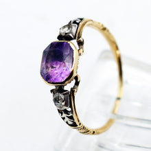 Antique Georgian ring diamonds amethyst 15k gold silver 18th century