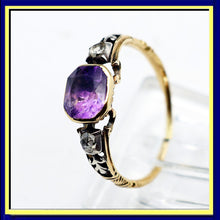 Antique Georgian ring diamonds amethyst 15k gold silver 18th century  (7642)